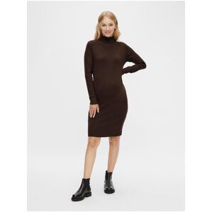 Dark Brown Maternity Sweater Dress with Stand-Up Collar Mama.licious Jacina - Women