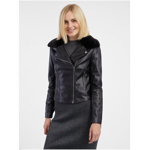 Orsay Black Leatherette Jacket with Faux Fur - Women