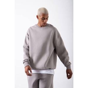 XHAN Gray Organic Cotton Marked Oversize Sweatshirt