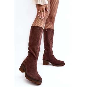 Women's over-the-knee boots with low heels, dark brown Beveta