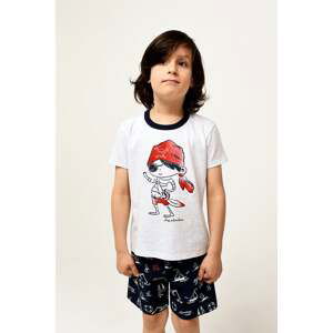 Kastos boys' pyjamas, short sleeves, shorts - light melange/navy blue print