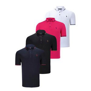 QUADRUPLE SET T8586 DEWBERRY MEN'S T-SHIRT-BLACK-WHITE-NAVY-FUCHSIA