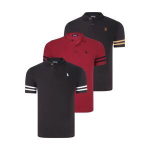 TRIPLE SET T8585 DEWBERRY MEN'S T-SHIRT-BLACK WHITE-BLACK CAMEL-BURGUNDY