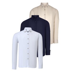 TRIPLE SET G721 DEWBERRY MEN'S SHIRT-NAVY-WHITE-BEIGE