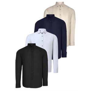 QUADRUPLE SET G721 DEWBERRY MEN'S SHIRT-BLACK-WHITE-NAVY-BEIGE