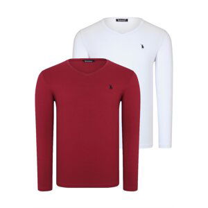 DOUBLE SET T8587 DEWBERRY V-NECK MEN'S SWEATSHIRT-WHITE-BURGUNDY