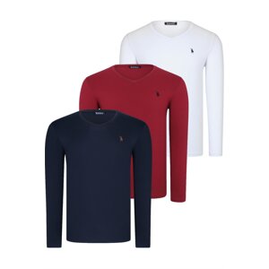 TRIPLE SET T8587 DEWBERRY V-NECK MEN'S SWEATSHIRT-WHITE-NAVY-BURGUNDY