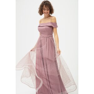 Lafaba Women's Lavender Boat Neck Silvery Long Evening Dress