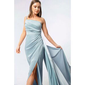 Lafaba Women's Baby Blue One-Shoulder Satin Evening Dress & Prom Dress