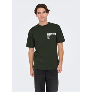 Men's Dark Green Short Sleeve T-Shirt ONLY & SONS Pink Fl - Men