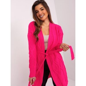 Fluo pink women's cardigan with cable ties