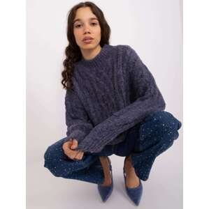 Navy blue knitted sweater with cables