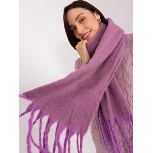 Purple and dark beige scarf with fringe