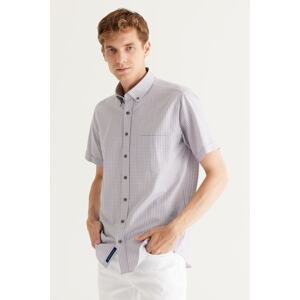AC&Co / Altınyıldız Classics Men's Grey-white Comfort Fit Comfy Cut Buttoned Collar Cotton Gingham Shirt.