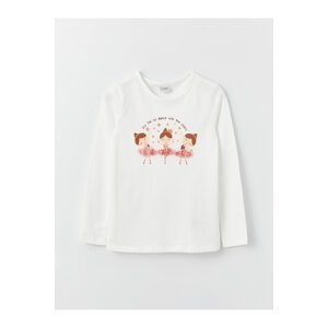 LC Waikiki Girl's T-Shirt with a Crew Neck Printed Long Sleeve