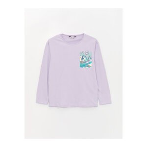 LC Waikiki Girl's T-Shirt with a Crew Neck Printed Long Sleeve