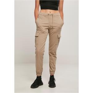 Women's comfortable high-waisted tracksuit bottoms made of soft taupe