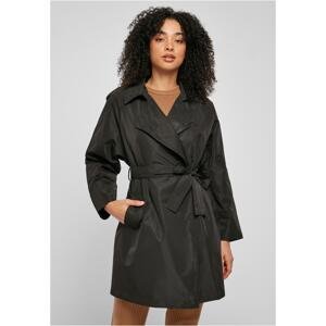 Women's Crinkle Nylon Minimal Trench Coat in Black