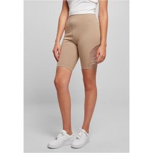 Women's high-waisted cycling shorts with lace insert, soft taupe