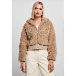 Women's short oversized jacket Sherpa softtaupe