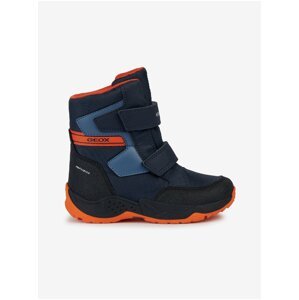 GEOX Orange-Blue Boys' Ankle Snow Boots with Suede Details Ge - Boys
