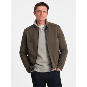 Ombre Men's BIKER jacket in structured fabric - dark olive green