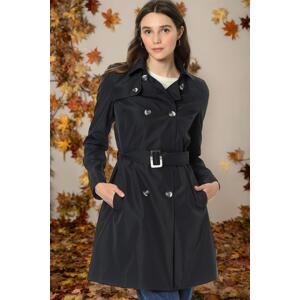 Z6642 DEWBERRY WOMEN'S TRENCH COAT-PLAIN NAVY BLUE