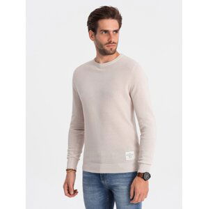 Ombre Men's textured sweater with half round neckline - beige