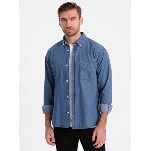 Ombre Classic men's SLIM denim shirt - blue OM-SHDS