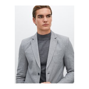 Koton Blazer Jacket Double Pocket Slim Fit Textured Mono Collar