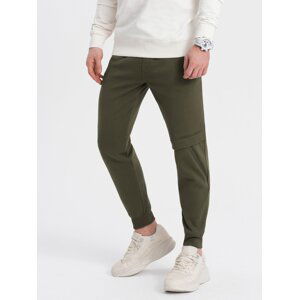 Ombre Men's sweatpants with stitching and leg zipper - olive