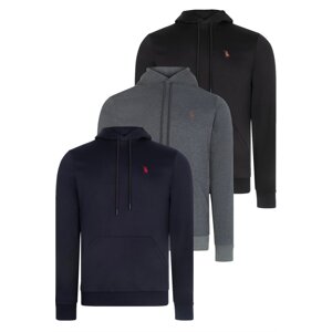 TRIPLE SET V4011 DEWBERRY MEN'S HOODED SWEATSHIRT-BLACK-ANTHRACITE-NAVY