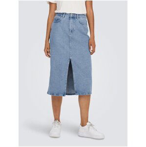 Light blue women's denim midi skirt ONLY Bianca - Women