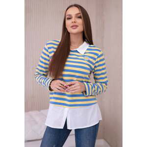 Striped Cotton Blouse with Collar Jeans+Yellow