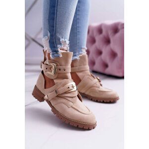 Lu Boo Beige Suede Cut Out Ankle Boots Rock Girl