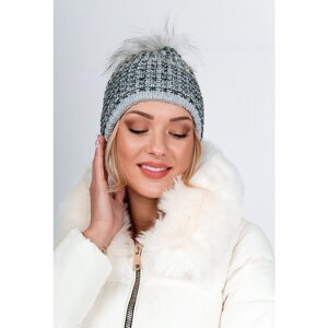 Lady's winter cap with pompom - gray,