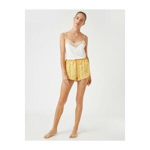 Koton Women's Yellow Floral Ruffle Shorts