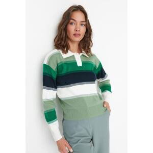 Trendyol Green Basic Color Block Pletený sveter