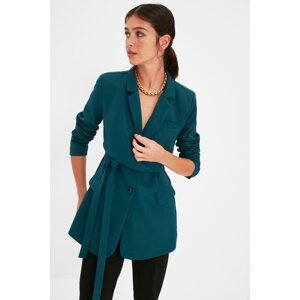 Trendyol Emerald Green Regular Lined Tie Woven Blazer Jacket