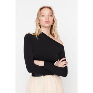 Trendyol Black Slim Snap Fastener Asymmetrical Collar Flexible Knitted Body