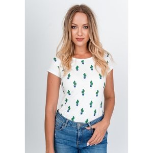 Women's T-shirt with cactus motif - white,