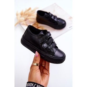 Children's Leather Sneakers with Velcro Black Foster