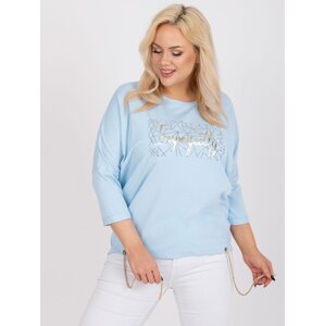 Light blue blouse of larger size with 3/4 sleeves