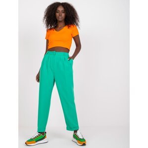 Green women's trousers made of fabric with pockets RUE PARIS