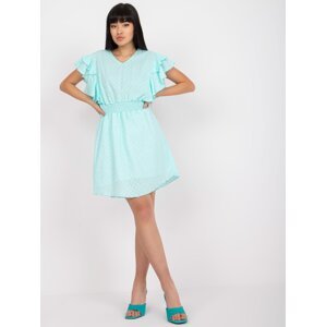 Casual mint minidress with ruffles on the sleeves of Kharisse