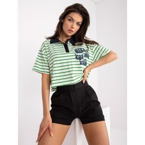 Women's white-green striped polo shirt