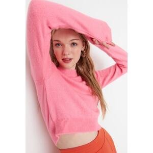 Trendyol Pink Crop Jemný textúrovaný pletený sveter
