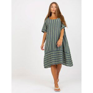 Khaki cotton oversize striped dress