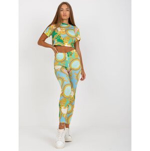 Green fitted casual set with leggings
