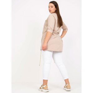 Beige asymmetrical blouse plus size with 3/4 sleeves